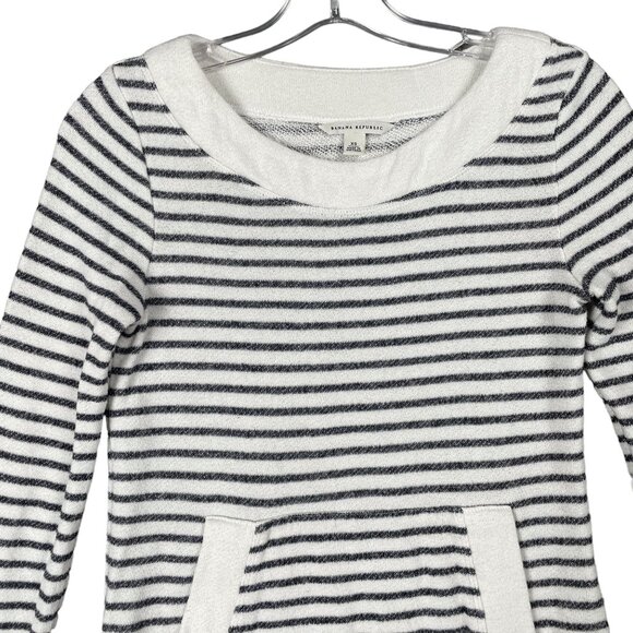 Banana Republic Womens Sweater XS White Gray Stripe Soft Kangaroo Pocket Work - Picture 3 of 10